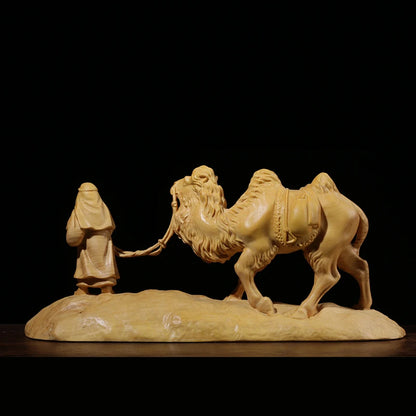 Boxwood Carving Home Decoration Statue Craft Real Wood Handmade Cultural Gifts Collection Camel Silk Road Sculpture Home Decor