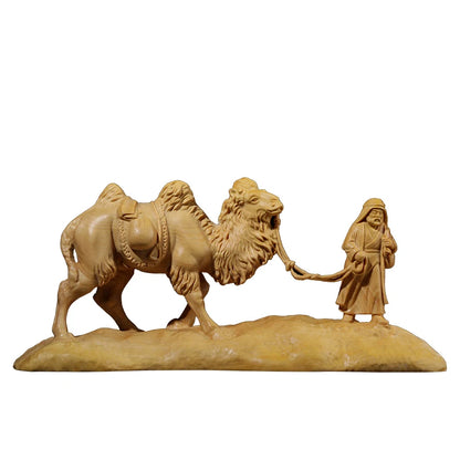 Boxwood Carving Home Decoration Statue Craft Real Wood Handmade Cultural Gifts Collection Camel Silk Road Sculpture Home Decor