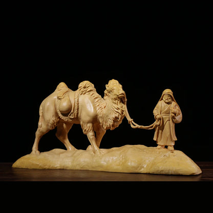 Boxwood Carving Home Decoration Statue Craft Real Wood Handmade Cultural Gifts Collection Camel Silk Road Sculpture Home Decor