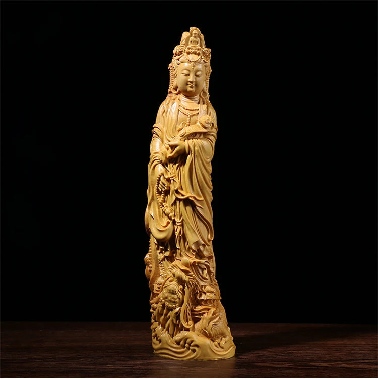 Boxwood Carving Household Ornaments Buddha Statue Gifts Solid Wood Statue Crafts Ruyi Dragon Guanyin Sculpture Home Decor