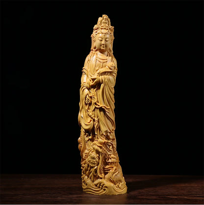 Boxwood Carving Household Ornaments Buddha Statue Gifts Solid Wood Statue Crafts Ruyi Dragon Guanyin Sculpture Home Decor