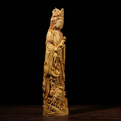 Boxwood Carving Household Ornaments Buddha Statue Gifts Solid Wood Statue Crafts Ruyi Dragon Guanyin Sculpture Home Decor