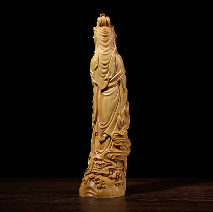 Boxwood Carving Household Ornaments Buddha Statue Gifts Solid Wood Statue Crafts Ruyi Dragon Guanyin Sculpture Home Decor