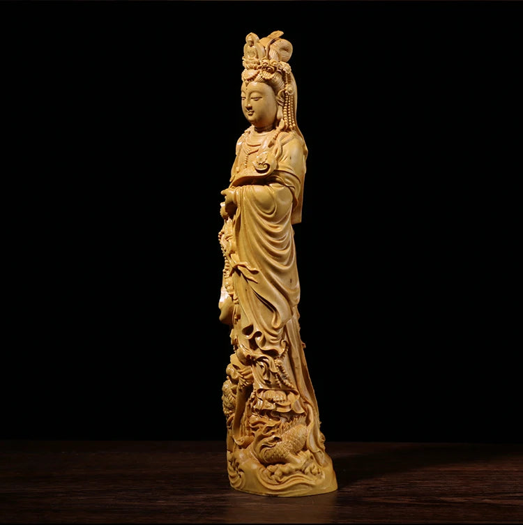 Boxwood Carving Household Ornaments Buddha Statue Gifts Solid Wood Statue Crafts Ruyi Dragon Guanyin Sculpture Home Decor