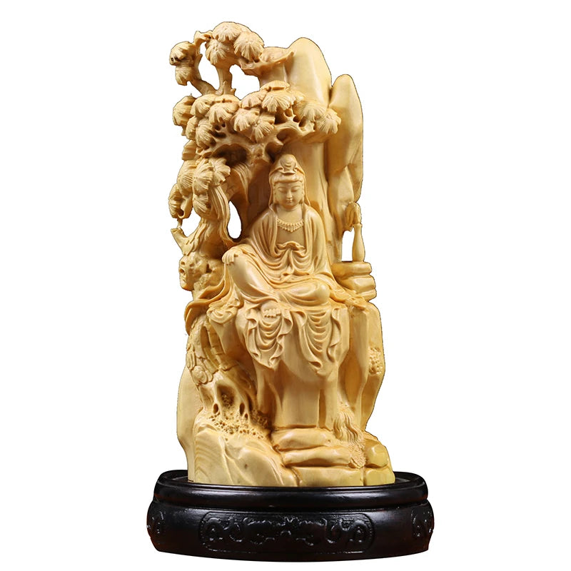 Boxwood Carving Household Ornaments Decoration Craft Wooden Buddha Statue Wenplaygift Guanyin Sculpture Home Decor