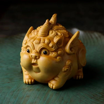 Boxwood Carving Lovely Brave Inviting Wealth Gathering Wealth Handle Pieces Living Room Office Desktop Home Gift