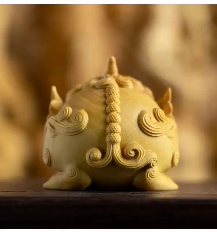 Boxwood Carving Lovely Brave Inviting Wealth Gathering Wealth Handle Pieces Living Room Office Desktop Home Gift