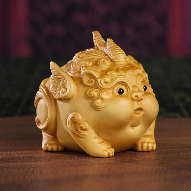 Boxwood Carving Lovely Brave Inviting Wealth Gathering Wealth Handle Pieces Living Room Office Desktop Home Gift