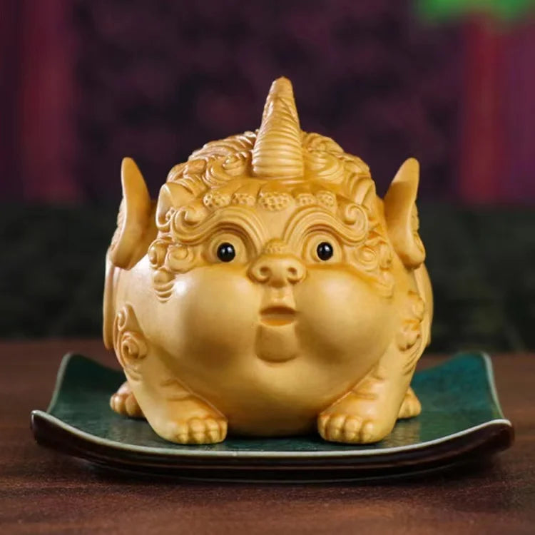 Boxwood Carving Lovely Brave Inviting Wealth Gathering Wealth Handle Pieces Living Room Office Desktop Home Gift