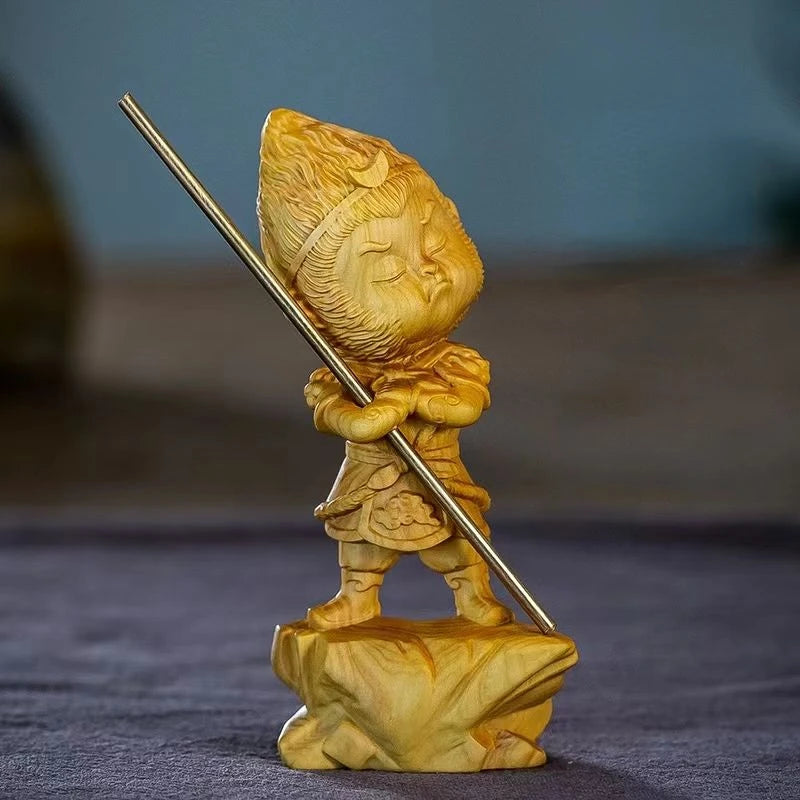 Boxwood Carving Monkey King Monkey Small Ornaments Home Jewellery Hand Toy Objects Decor