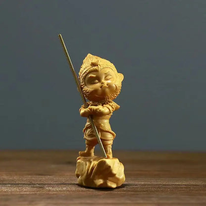 Boxwood Carving Monkey King Monkey Small Ornaments Home Jewellery Hand Toy Objects Decor