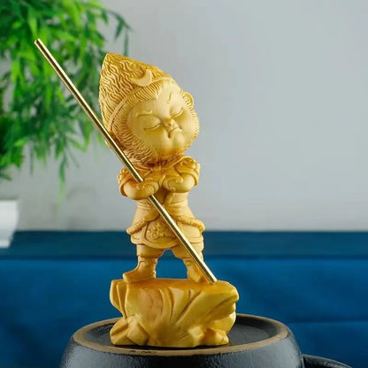 Boxwood Carving Monkey King Monkey Small Ornaments Home Jewellery Hand Toy Objects Decor
