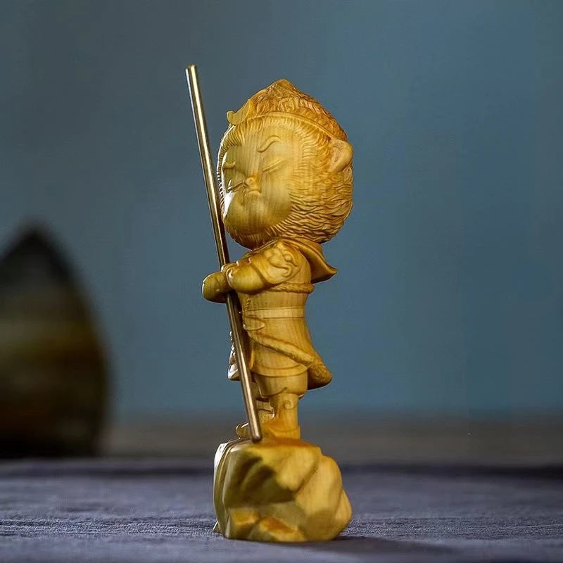 Boxwood Carving Monkey King Monkey Small Ornaments Home Jewellery Hand Toy Objects Decor