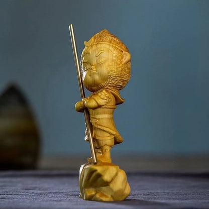 Boxwood Carving Monkey King Monkey Small Ornaments Home Jewellery Hand Toy Objects Decor