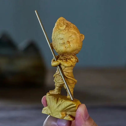 Boxwood Carving Monkey King Monkey Small Ornaments Home Jewellery Hand Toy Objects Decor