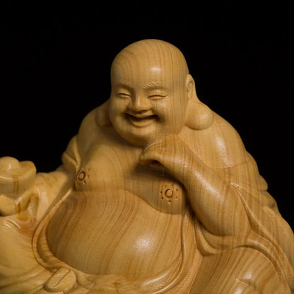 Boxwood Carving Sitting Room Consecrate Laughing Buddha Statue Handicraft Wood House Decoration Maitreya Sculpture Home Decor