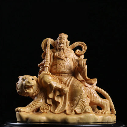 Boxwood Carving Solid Wood Chinese Household Statue Craft Feng Shui Gifts Zhao Gongming God of Wealth Sculpture Home Decor