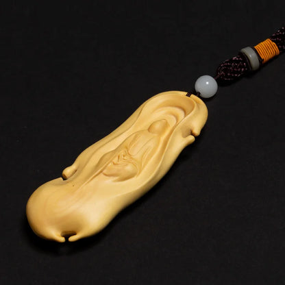 Boxwood Carving Solid Wood Dharma Sculpture Decoration Handicraft Pendant Without Phase Buddha Guanyin Statue Home Decor
