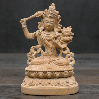 Boxwood Carving Tibetan Buddha Statue Worships Manjushri Bodhisattva Tantra Nepalese Buddha Sculpture Home Decor