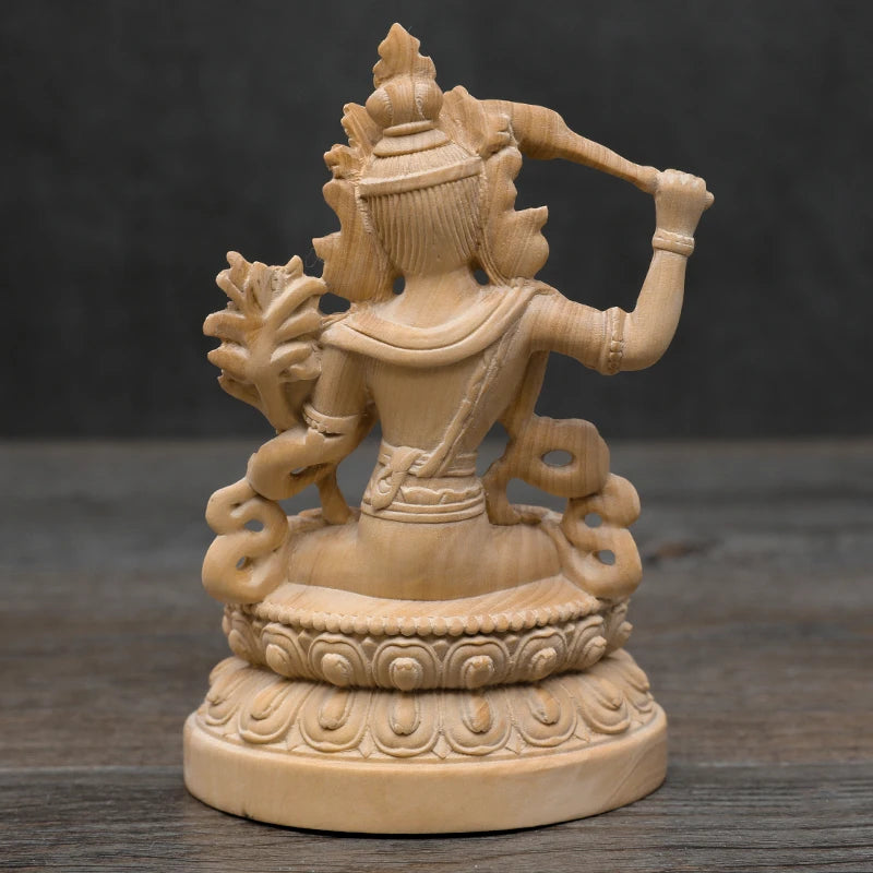 Boxwood Carving Tibetan Buddha Statue Worships Manjushri Bodhisattva Tantra Nepalese Buddha Sculpture Home Decor