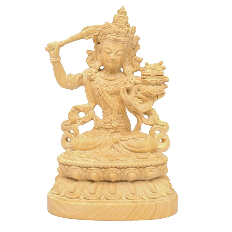 Boxwood Carving Tibetan Buddha Statue Worships Manjushri Bodhisattva Tantra Nepalese Buddha Sculpture Home Decor