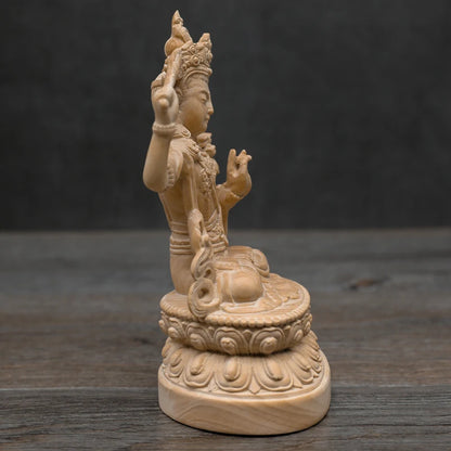 Boxwood Carving Tibetan Buddha Statue Worships Manjushri Bodhisattva Tantra Nepalese Buddha Sculpture Home Decor