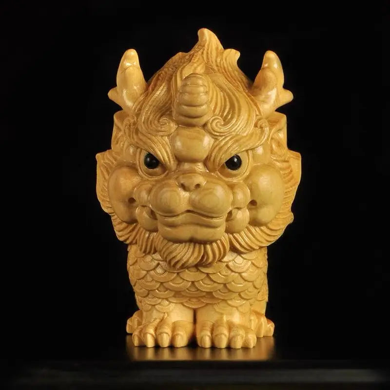 Boxwood Carving Unicorn Cute Handle Piece Portable Wooden Ornament Home Decoration