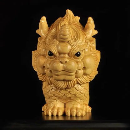 Boxwood Carving Unicorn Cute Handle Piece Portable Wooden Ornament Home Decoration