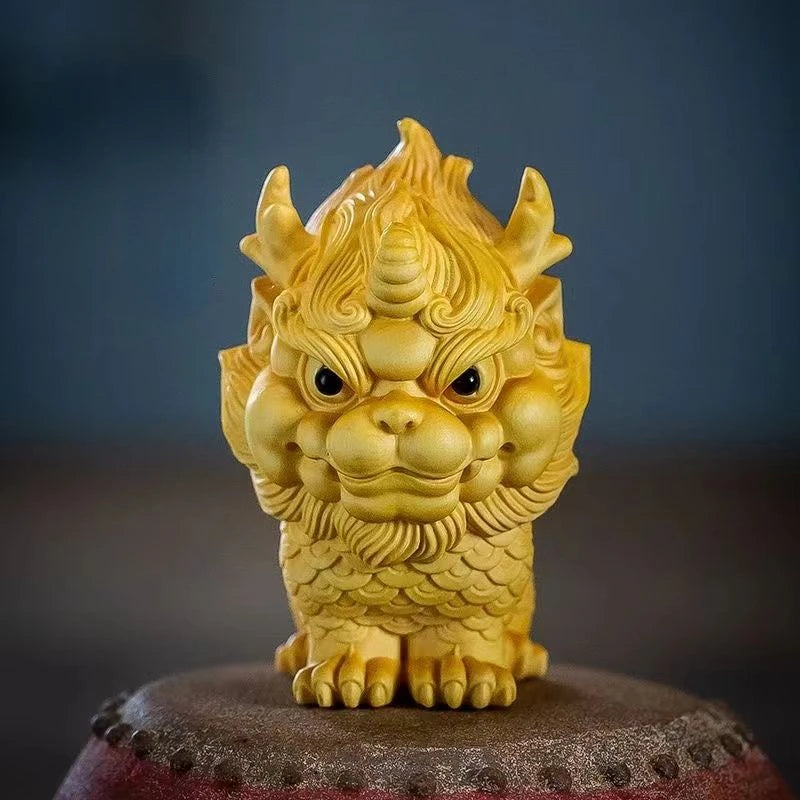 Boxwood Carving Unicorn Cute Handle Piece Portable Wooden Ornament Home Decoration