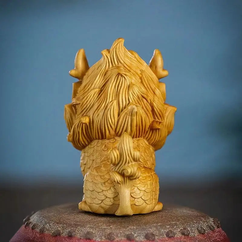 Boxwood Carving Unicorn Cute Handle Piece Portable Wooden Ornament Home Decoration