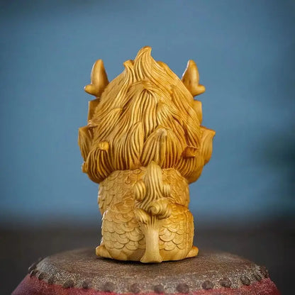 Boxwood Carving Unicorn Cute Handle Piece Portable Wooden Ornament Home Decoration