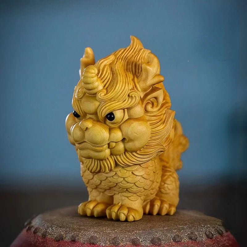 Boxwood Carving Unicorn Cute Handle Piece Portable Wooden Ornament Home Decoration