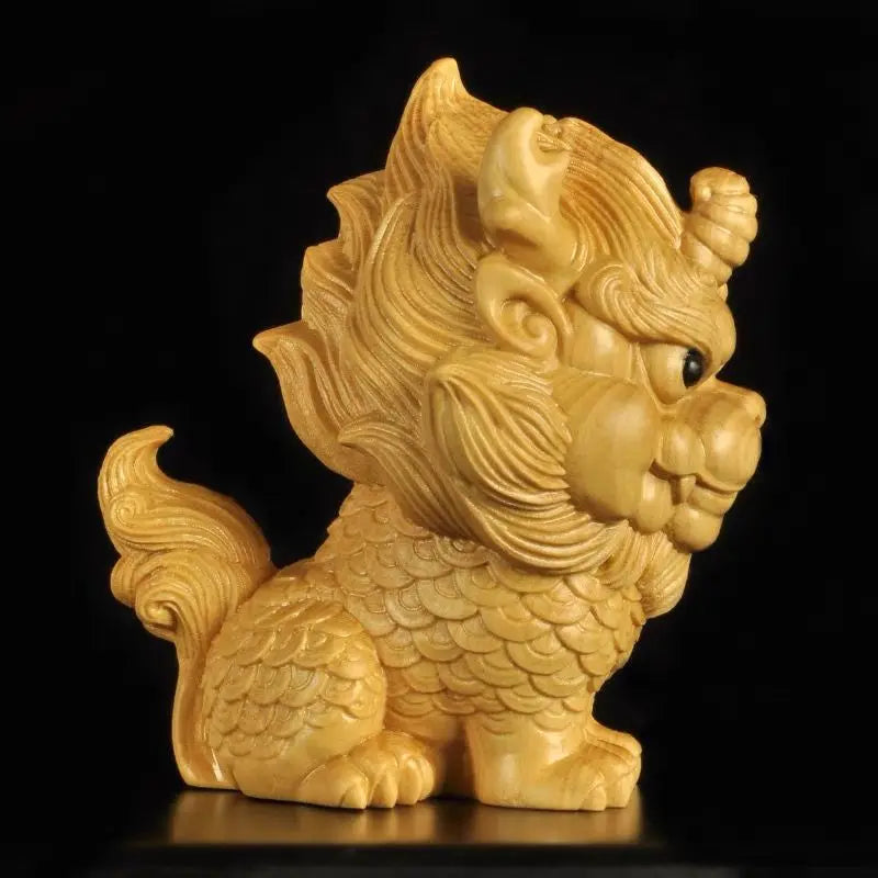 Boxwood Carving Unicorn Cute Handle Piece Portable Wooden Ornament Home Decoration