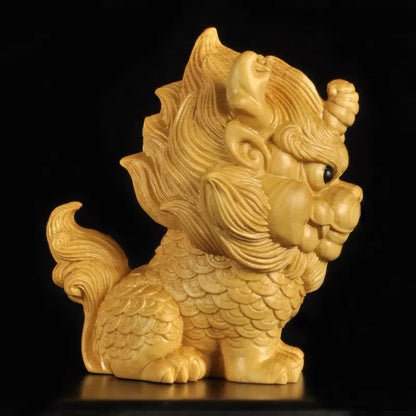 Boxwood Carving Unicorn Cute Handle Piece Portable Wooden Ornament Home Decoration