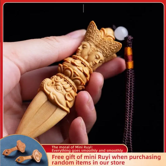 Boxwood Carving Vajra Pestle Type Tool Cliff Cypress Wood Hand Piece Small Pendant Ornaments Artifact Statues for Decoration