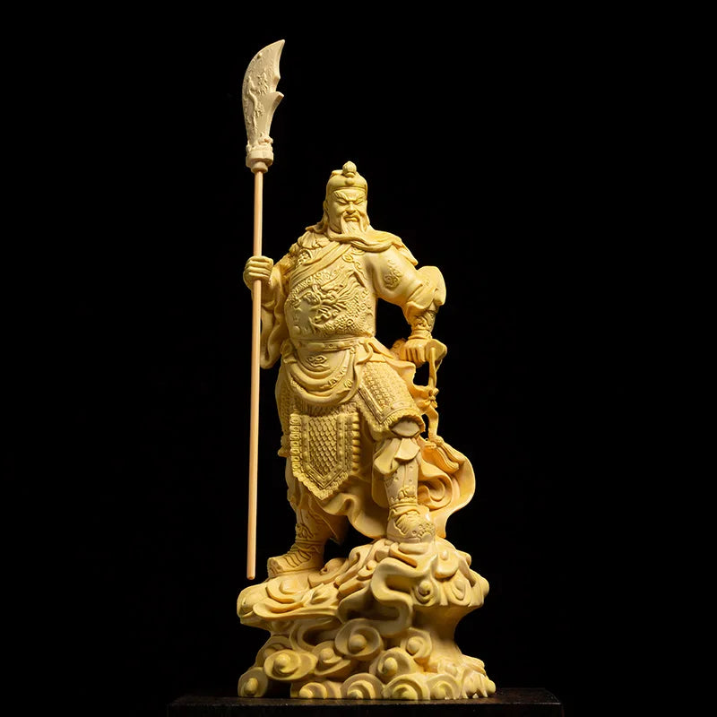 Boxwood Carving Wealth God Guanyu Statue Crafts Guan Gong Sculpture Car Buddha Decoration Home Decor