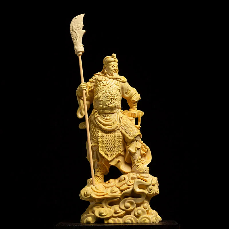 Boxwood Carving Wealth God Guanyu Statue Crafts Guan Gong Sculpture Car Buddha Decoration Home Decor