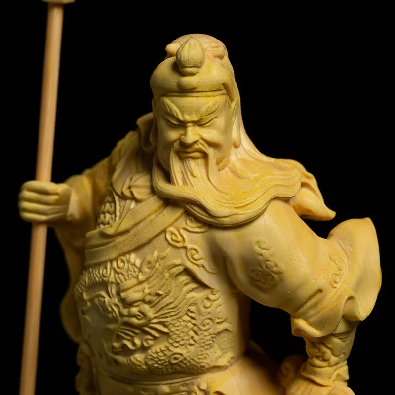 Boxwood Carving Wealth God Guanyu Statue Crafts Guan Gong Sculpture Car Buddha Decoration Home Decor