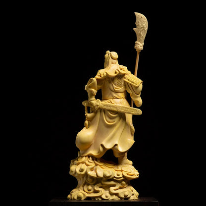 Boxwood Carving Wealth God Guanyu Statue Crafts Guan Gong Sculpture Car Buddha Decoration Home Decor