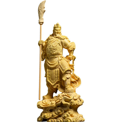 Boxwood Carving Wealth God Guanyu Statue Crafts Guan Gong Sculpture Car Buddha Decoration Home Decor