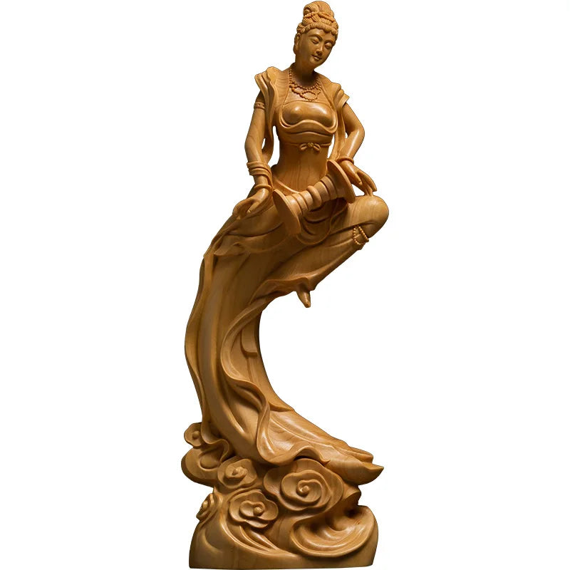 Boxwood Carving Wood Statue Chinese Style Home Figure Sculpture Collection Beauty Decoration Dunhuang Flying Apsaras