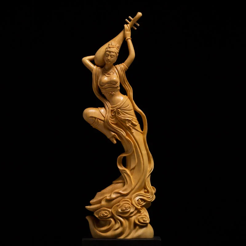Boxwood Carving Wood Statue Chinese Style Home Figure Sculpture Collection Beauty Decoration Dunhuang Flying Apsaras