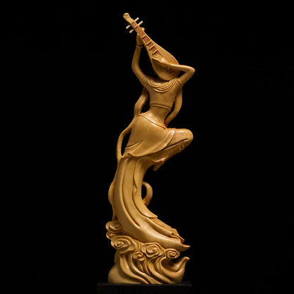 Boxwood Carving Wood Statue Chinese Style Home Figure Sculpture Collection Beauty Decoration Dunhuang Flying Apsaras