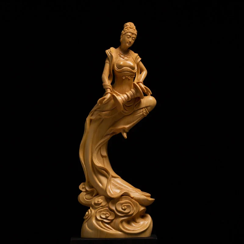 Boxwood Carving Wood Statue Chinese Style Home Figure Sculpture Collection Beauty Decoration Dunhuang Flying Apsaras