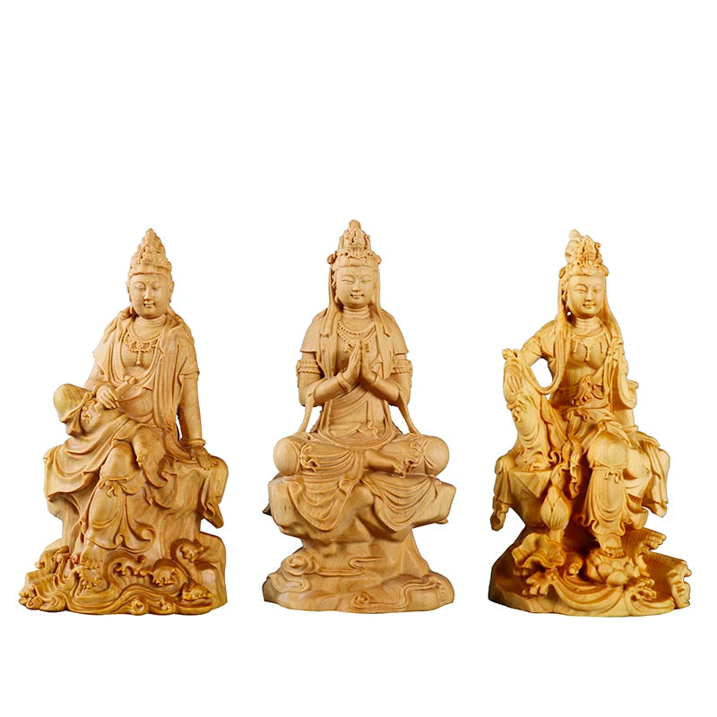 Boxwood Carvings Car Ornaments Decoration Buddha Statue Worship Sculpture Craft Culture Collection Wood Guanyin Home Decor