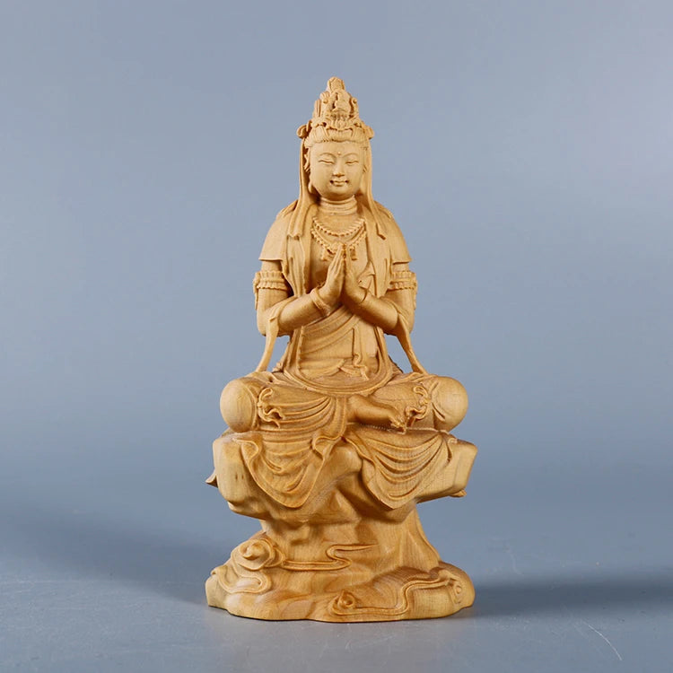 Boxwood Carvings Car Ornaments Decoration Buddha Statue Worship Sculpture Craft Culture Collection Wood Guanyin Home Decor