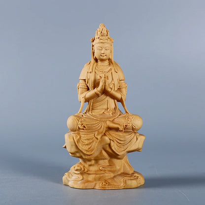 Boxwood Carvings Car Ornaments Decoration Buddha Statue Worship Sculpture Craft Culture Collection Wood Guanyin Home Decor