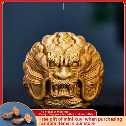 Boxwood Cliff Cypress Pi Xiu Dragon and Phoenix Ball Solid Wood Carving Fortune Hand Put Piece Ornaments Home Accessories