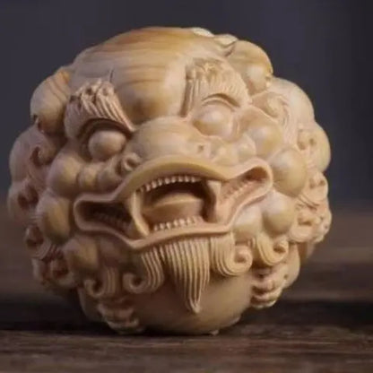 Boxwood Cliff Cypress Pi Xiu Dragon and Phoenix Ball Solid Wood Carving Fortune Hand Put Piece Ornaments Home Accessories