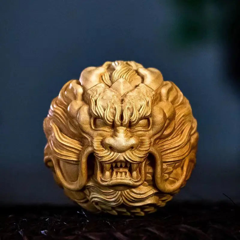 Boxwood Cliff Cypress Pi Xiu Dragon and Phoenix Ball Solid Wood Carving Fortune Hand Put Piece Ornaments Home Accessories